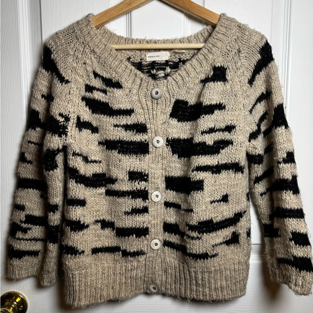 Anthropologie Sleeping On Snow Wool Blend Cardigan Made in Italy Animal Print S
